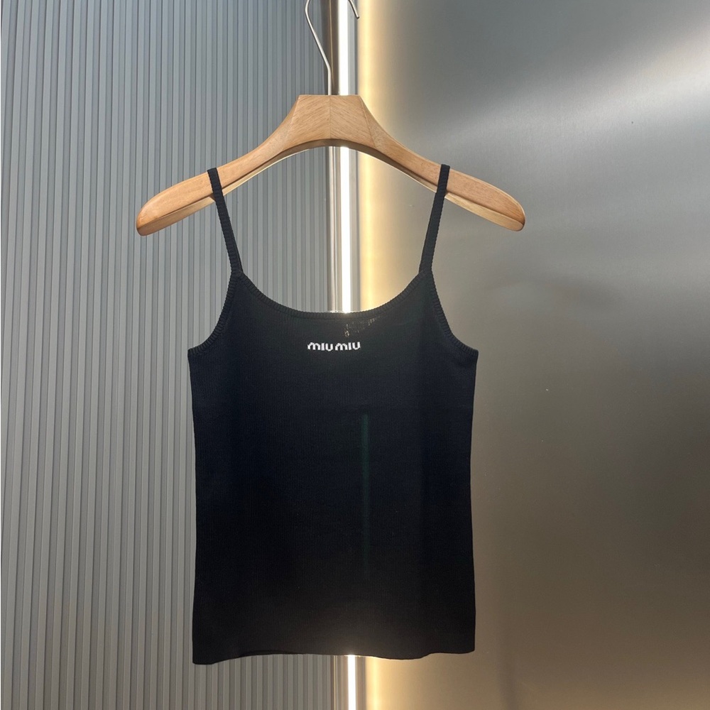 Miu Miu Black Ribbed Spaghetti-Strap Camisole